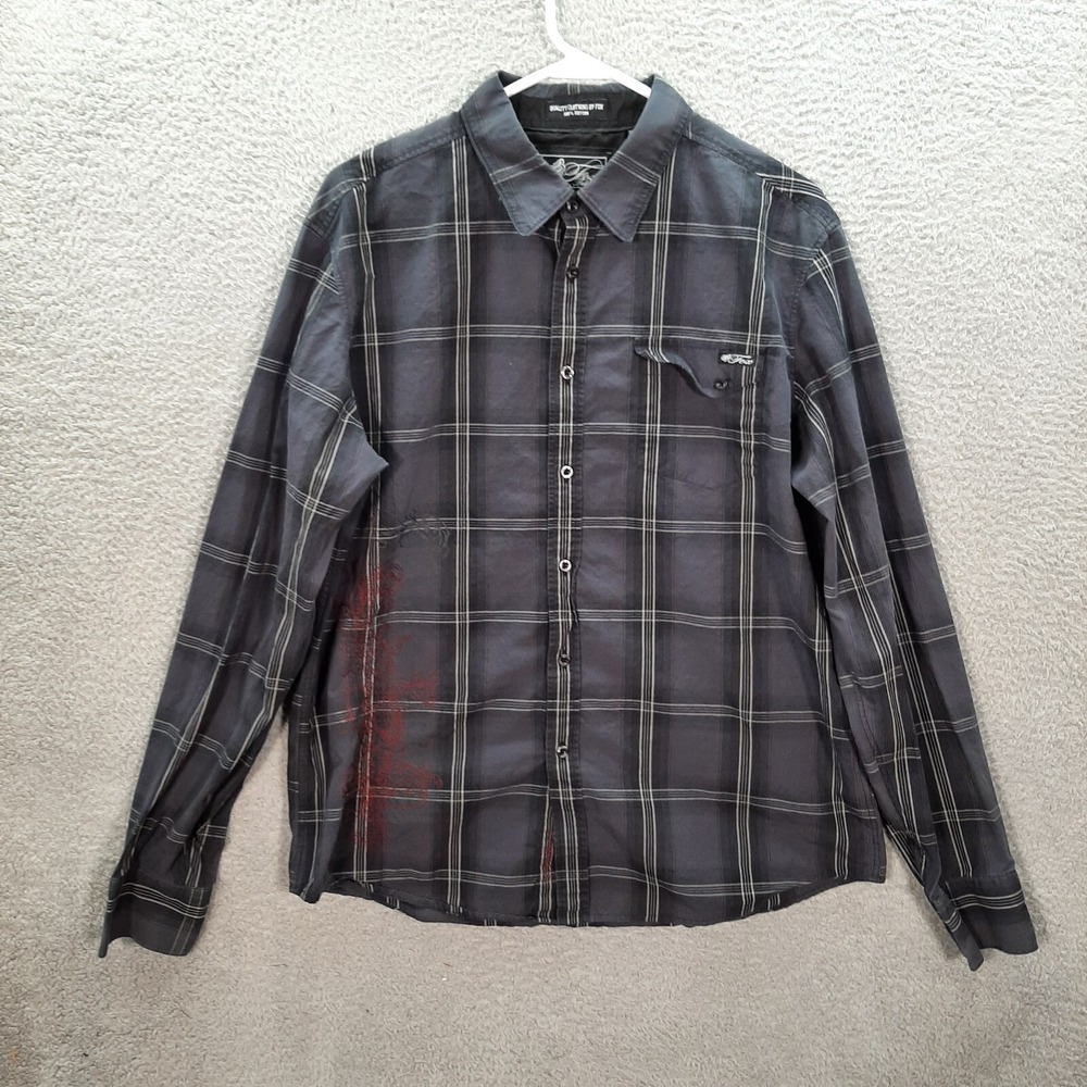 Fox Racing Shirt Adult‎ Extra Large Black Gray Plaid Motocross Supercross Y2K
